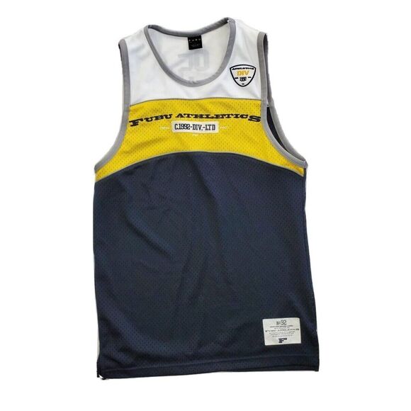 Fubu 90s Y2K Tank Top Muscle Jersey Mens M Colorblock Colorful Athletic True Vtg - Picture 1 of 12